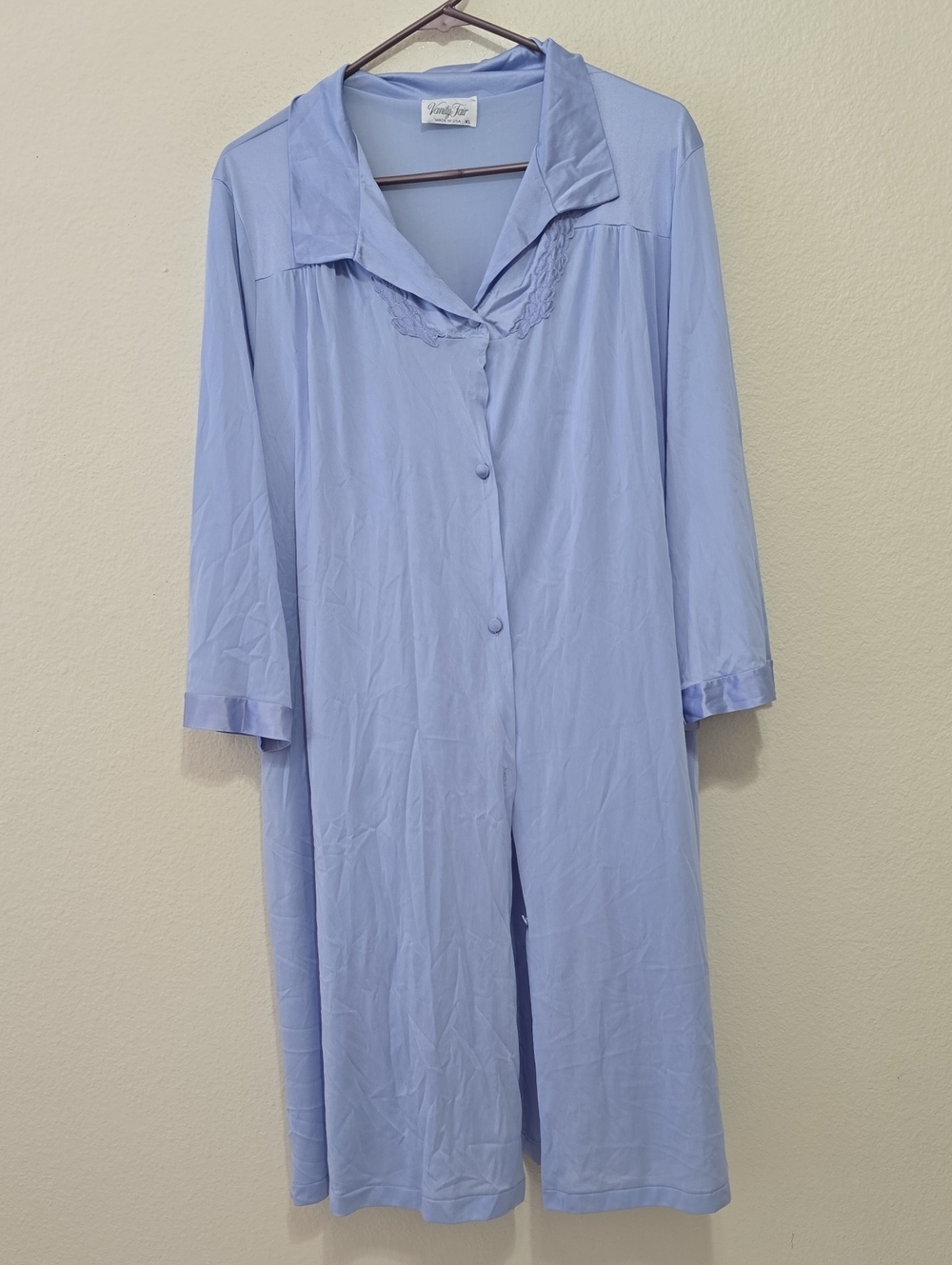 Vanity Fair Pale Blue Long Button-Up Nightgown with Collar XL